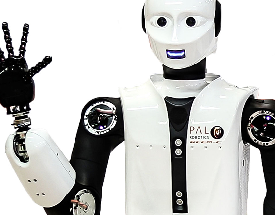 Humanoid robot raising its hand